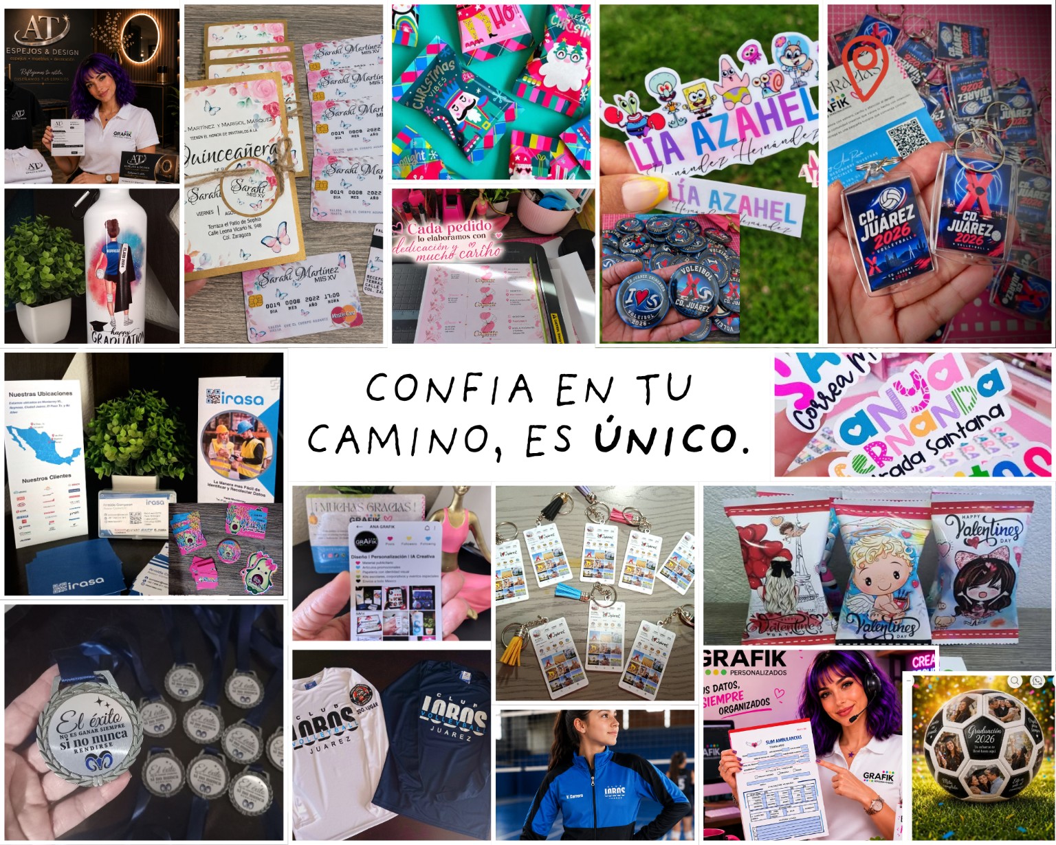 Collage de productos personalizados creados por Grafik