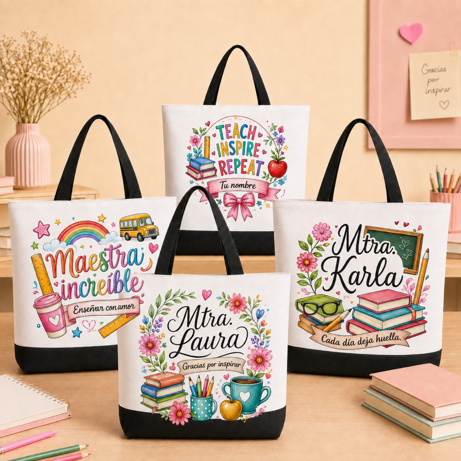 Colección de bolsas personalizadas para maestras