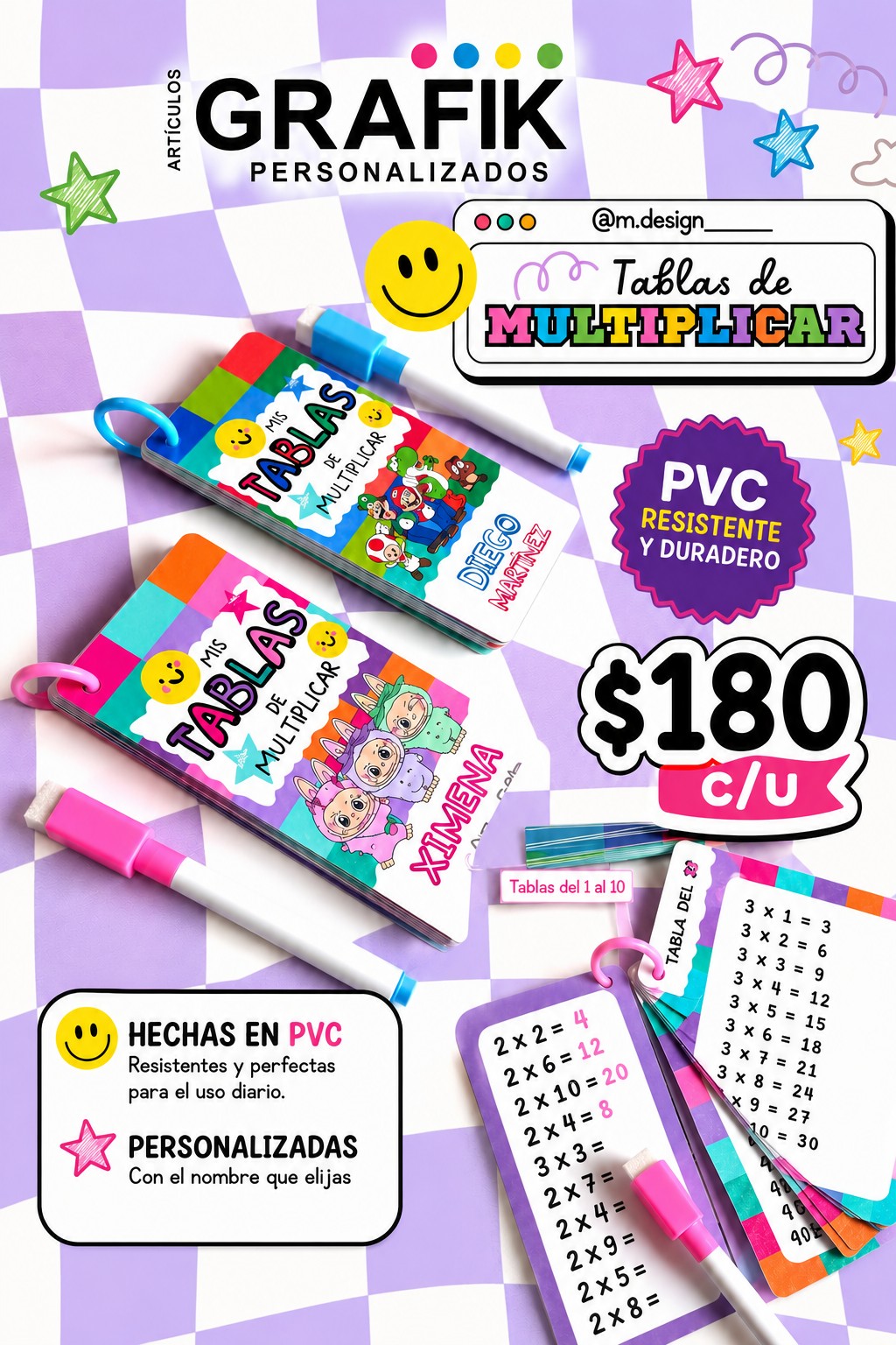 Tablas de multiplicar personalizadas en PVC